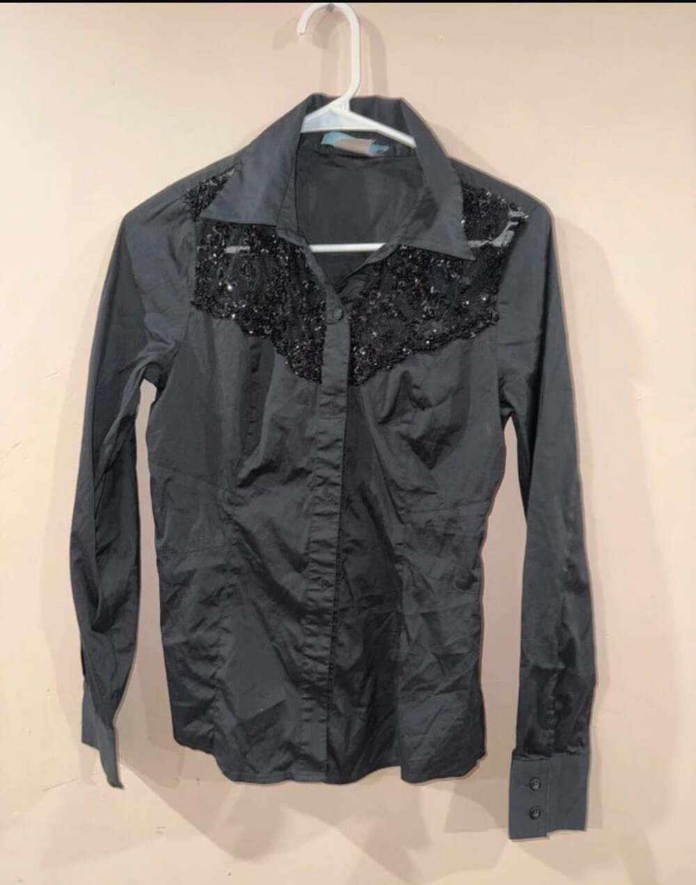Marciano Long Sleeve Button Down Shirt Size M Black Sequin Western